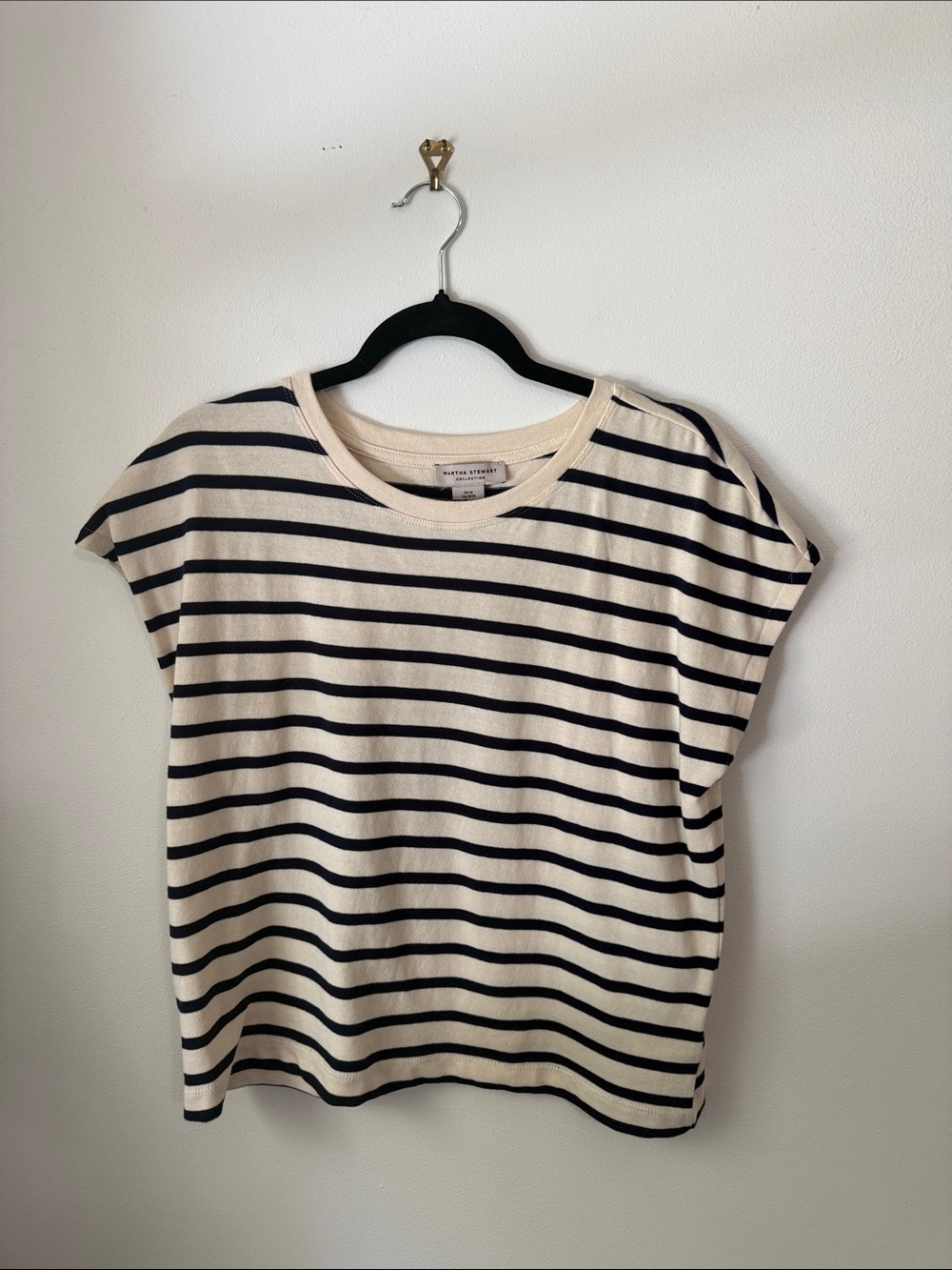 Martha Stewart Striped Short Sleeve Tee - Beige & Navy